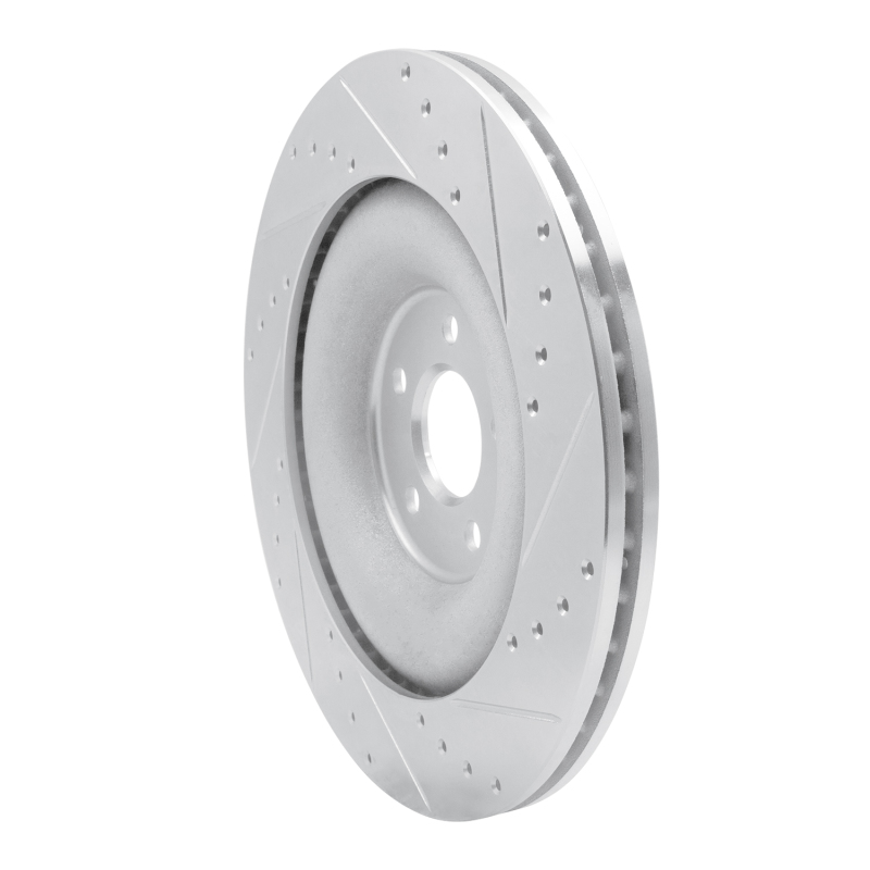 Jaguar XFR Brake Rotor (1) - Rear Left - R1 Concepts - Drilled & Slotted - Silver - `10-`24